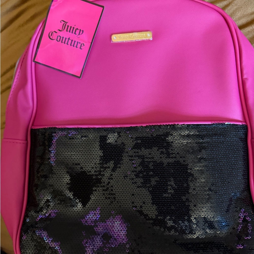 Juicy Couture Hot Pink Backpack with Black Sequin Front Pocket